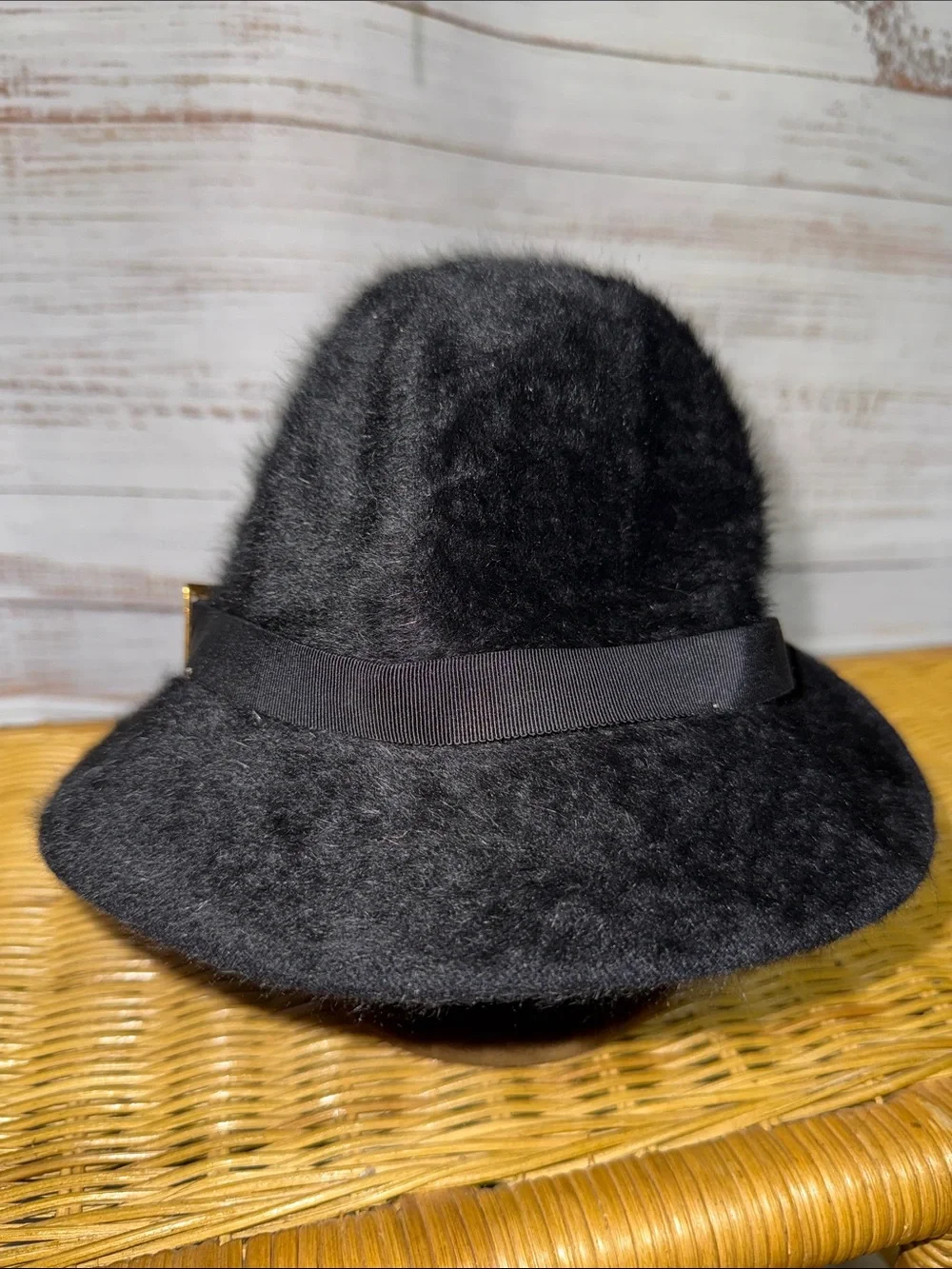 Kangol Vintage Black Fuzzy Angora Fur Bucket Hat